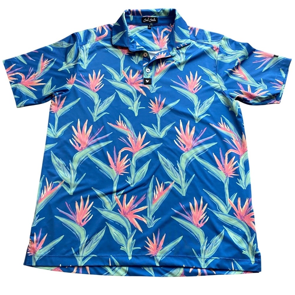 Bad Birdie Paradisio Golf Polo Mens Medium Short Sleeve‎ UPF 50+, Summer, Spring